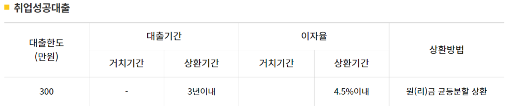 취업성공대출 기본정보